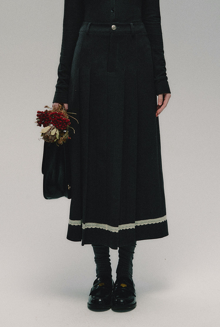 nu260 "Rose and Magnolia" dark grey pleated long skirt