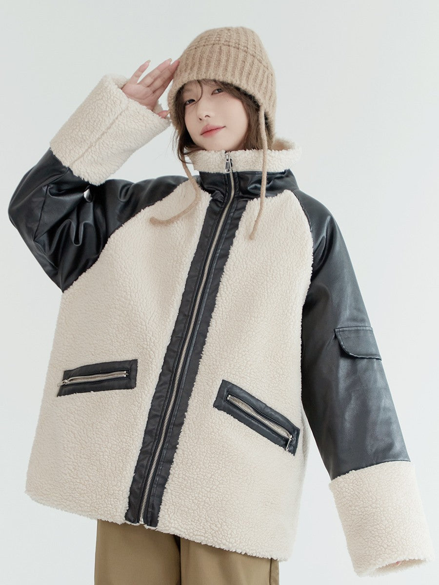 nu65 Lamb Wool Spliced Leather Jacket