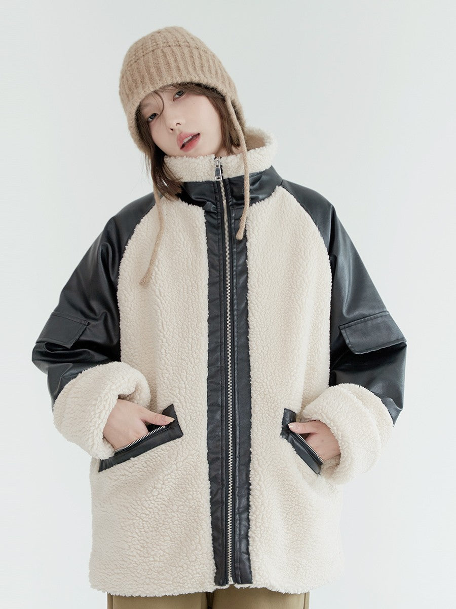 nu65 Lamb Wool Spliced Leather Jacket