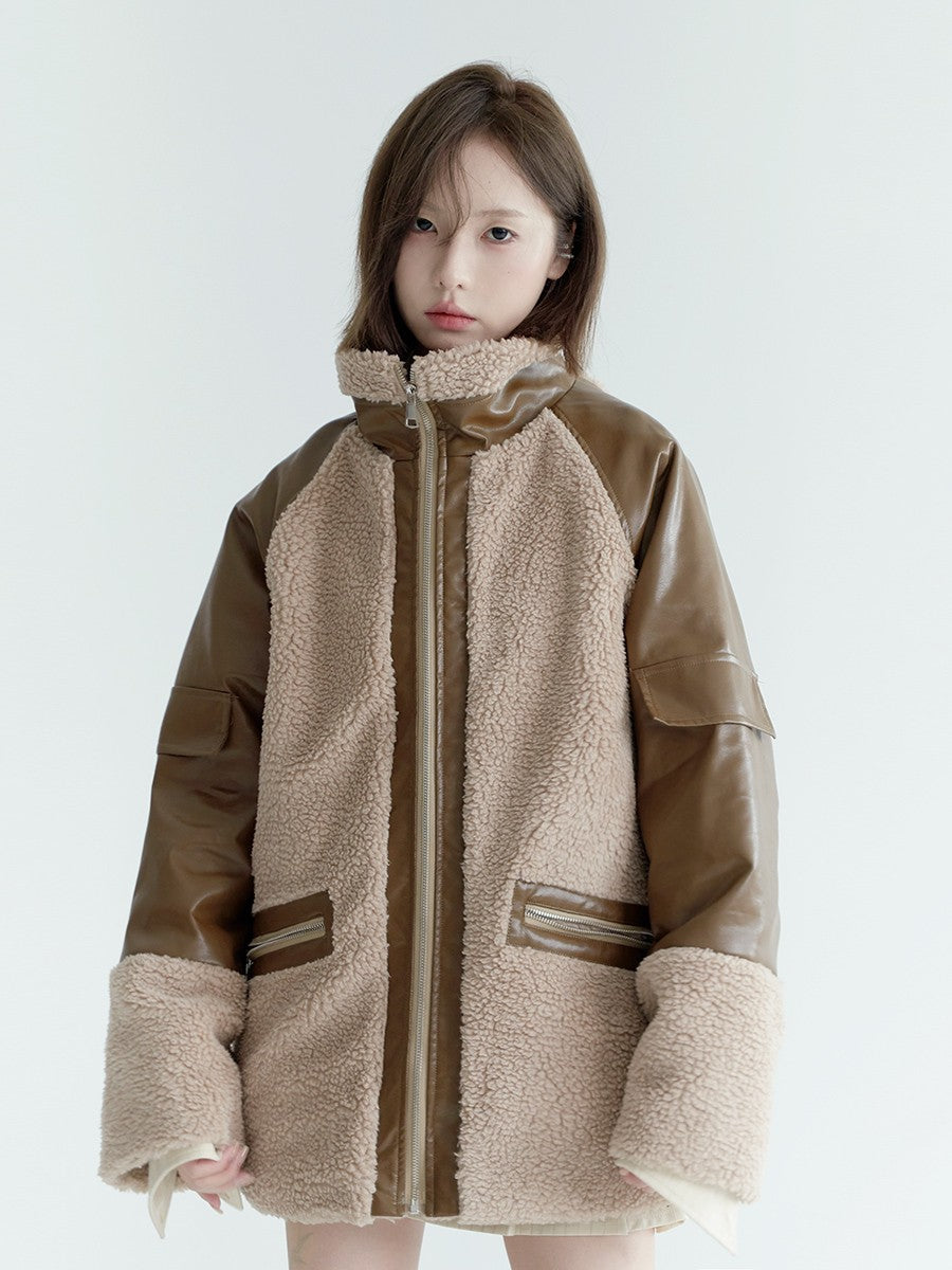 nu65 Lamb Wool Spliced Leather Jacket