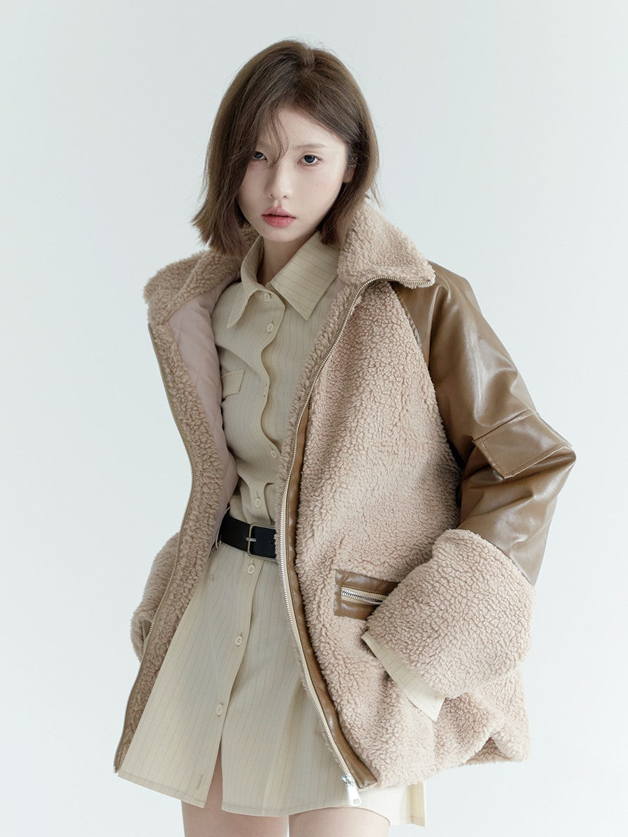 nu65 Lamb Wool Spliced Leather Jacket