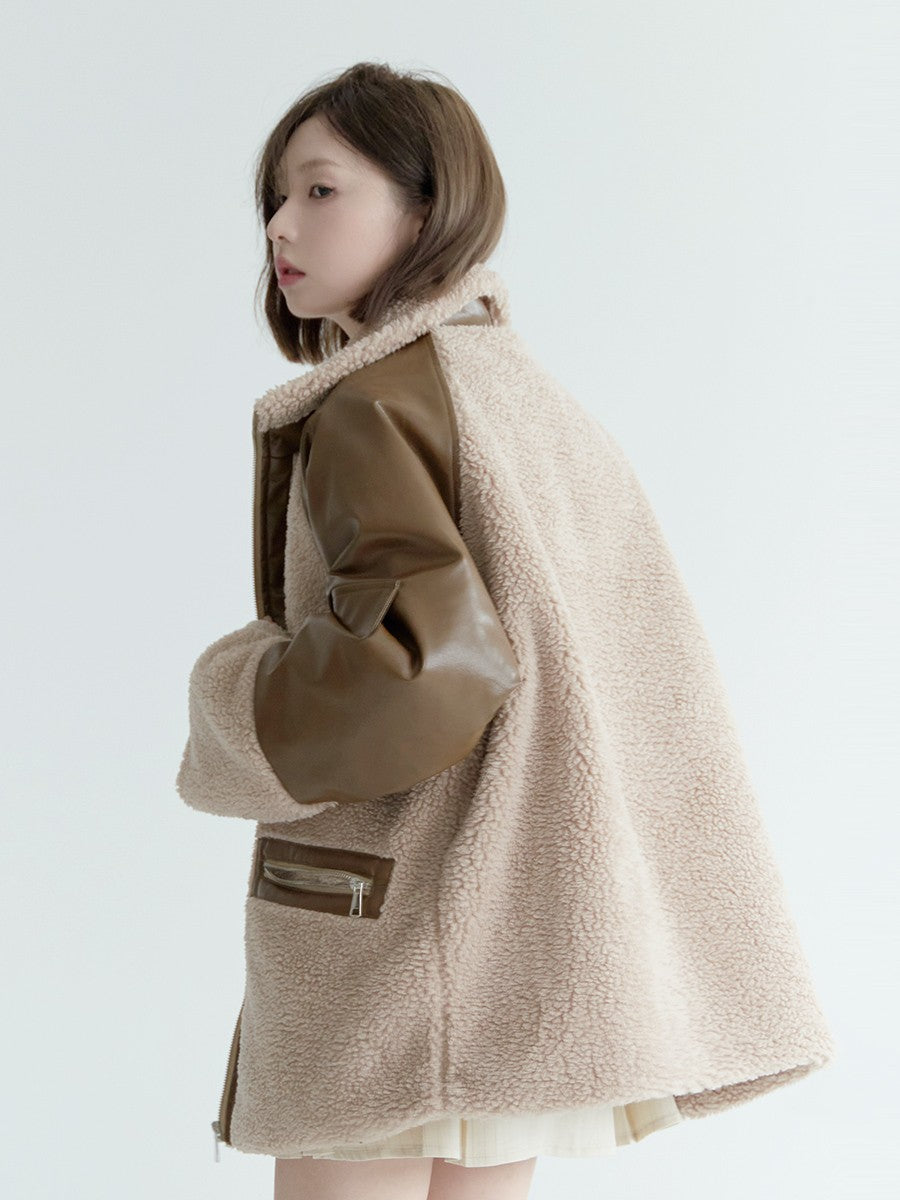 nu65 Lamb Wool Spliced Leather Jacket