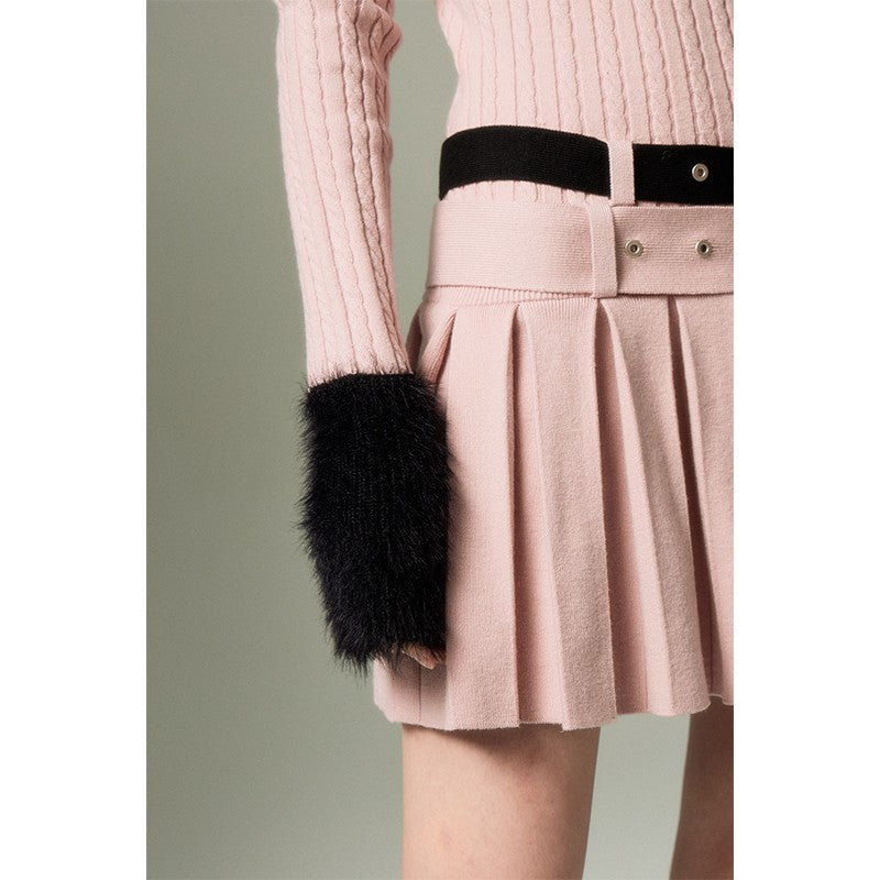 nu118 One-shoulder lapel sweater + double belt skirt