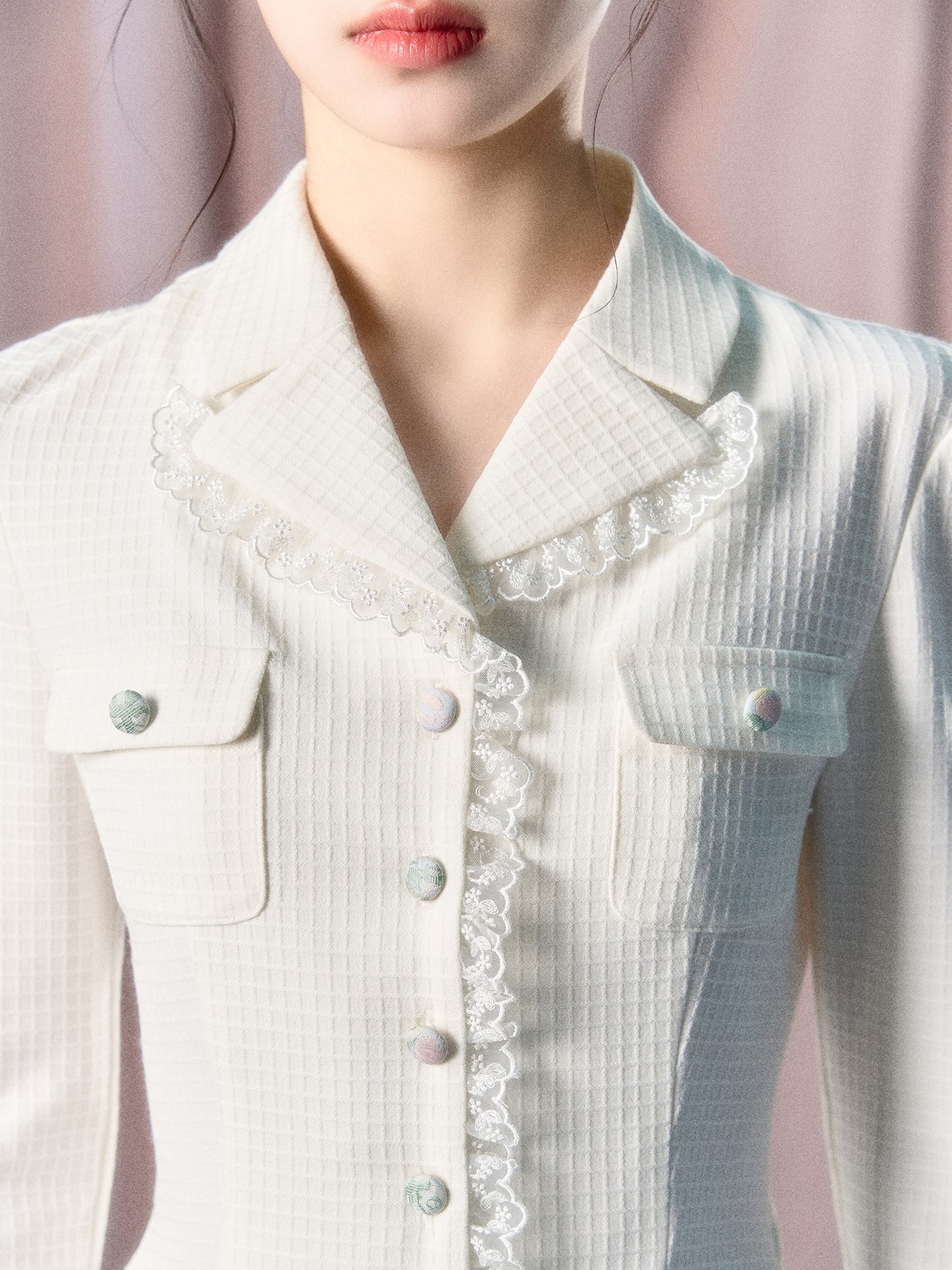 nu220 "Flower War" Retro Bell Sleeve White Jacket