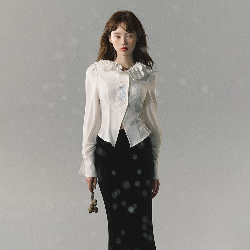 nu238 "Berlin Girl" lace hem slit shirt