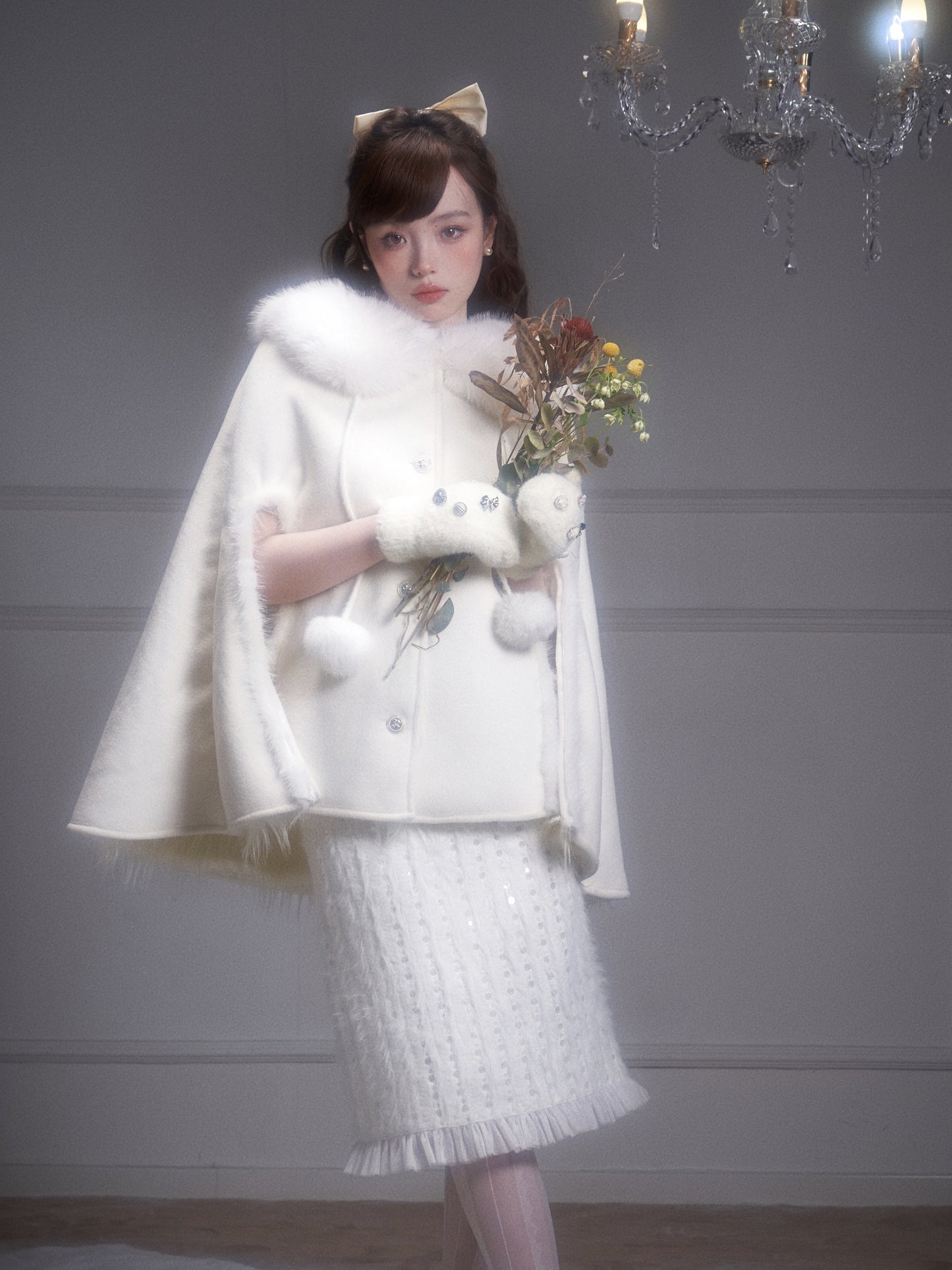 nu304 Eco-friendly fur shawl cape winter coat