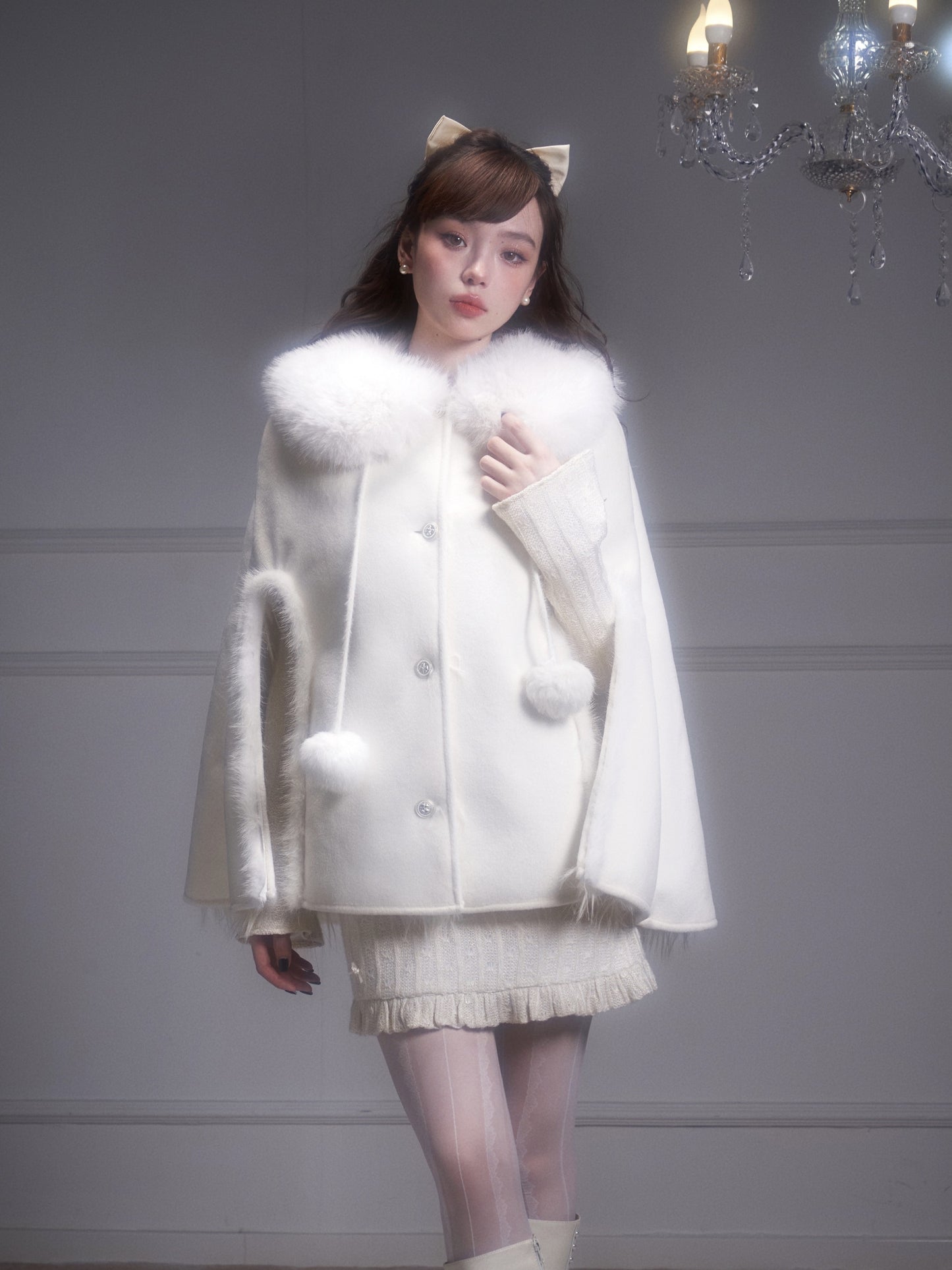 nu304 Eco-friendly fur shawl cape winter coat