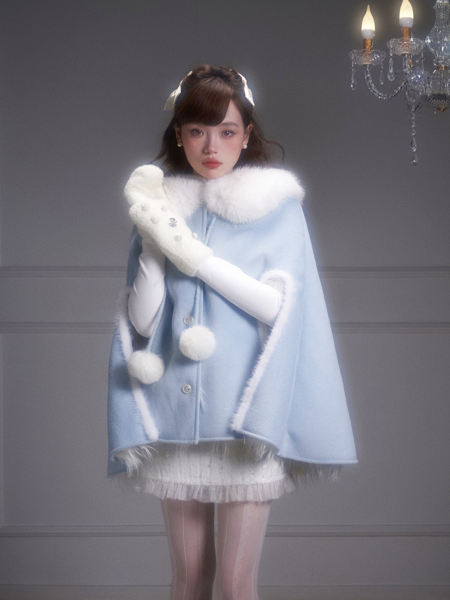 nu304 Eco-friendly fur shawl cape winter coat