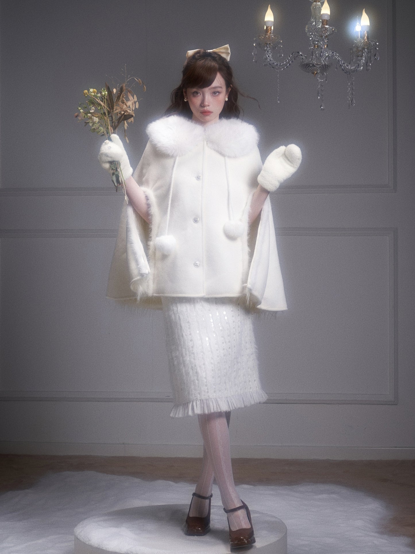 nu304 Eco-friendly fur shawl cape winter coat