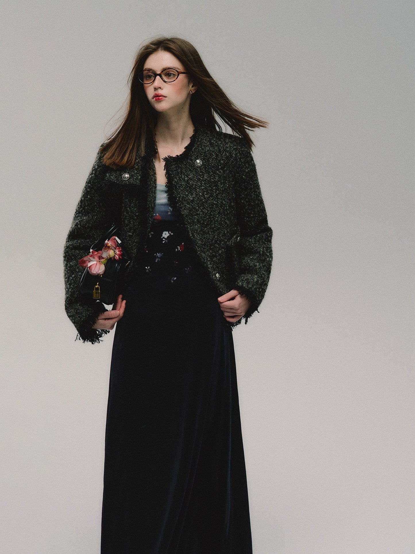 nu324 "French Lover" Autumn and winter gold-plated wool coat