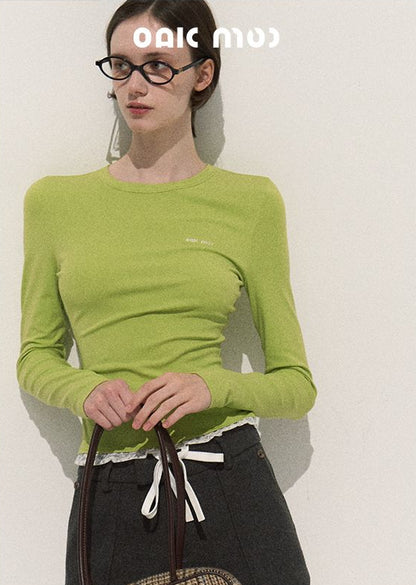 nu380 Lace slim fit waist long sleeved T shirt