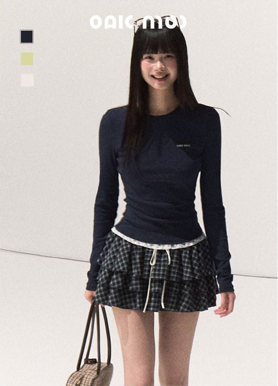 nu380 Lace slim fit waist long sleeved T shirt