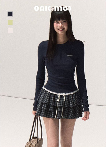 nu380 Lace slim fit waist long sleeved T shirt