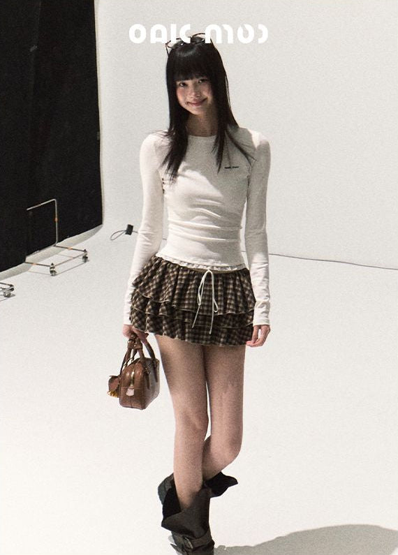 nu380 Lace slim fit waist long sleeved T shirt