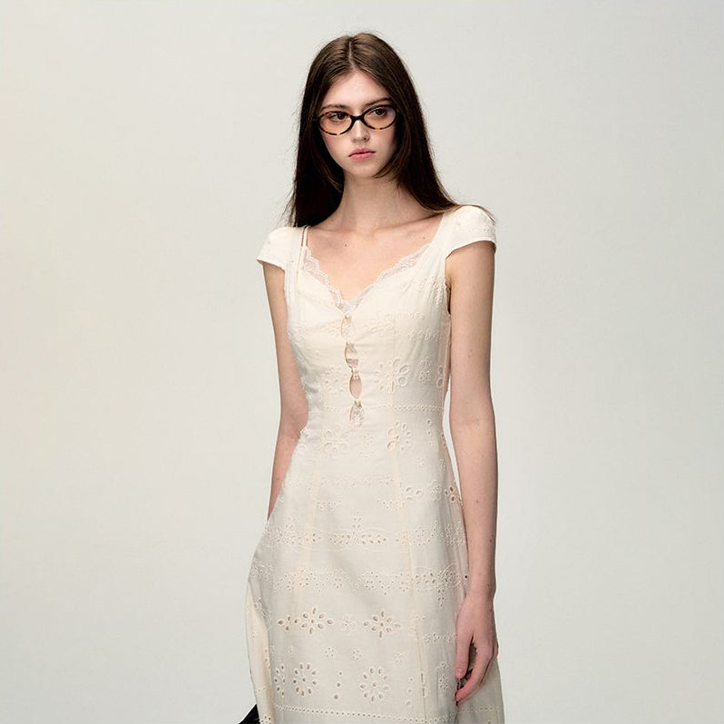 nu381 Throbbing Time cream white slim lace dress image 1