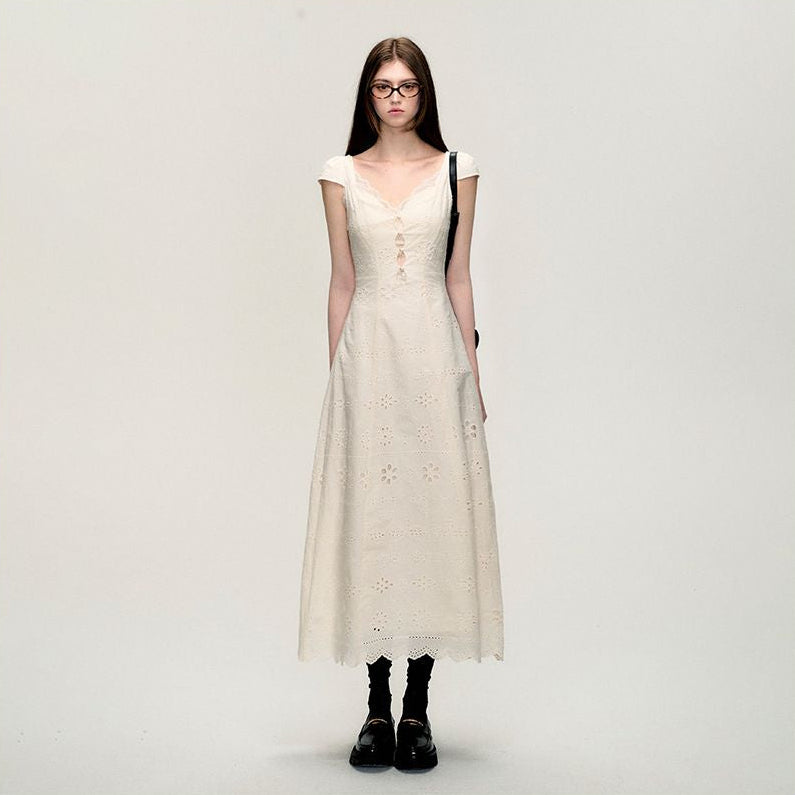 nu381 Throbbing Time cream white slim lace dress image 3