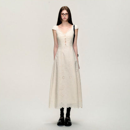 nu381 Throbbing Time cream white slim lace dress image 3