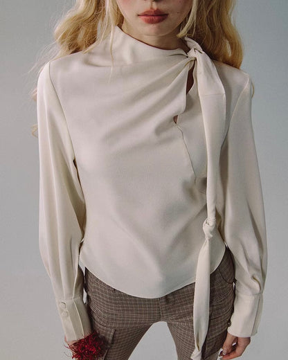 nu225 "Spirit Snake Osmanthus" autumn beige side zipper long-sleeved shirt