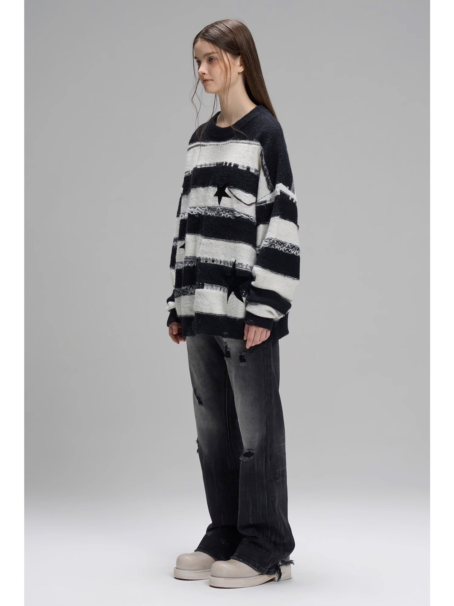 nu19 Night Star patch striped knitwear