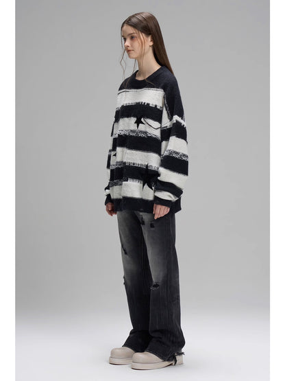 nu19 Night Star patch striped knitwear