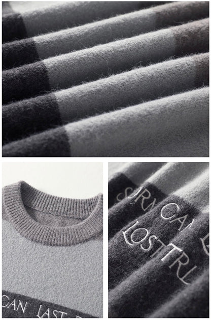 nu12 'Hayes' Grey Stripe Embroidered Crew Neck Sweater