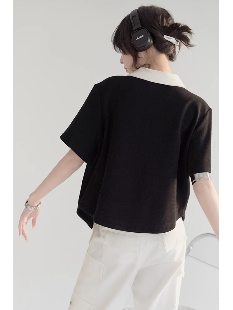 nu23 Stitching Contrast Color Short Sleeve Jacket 