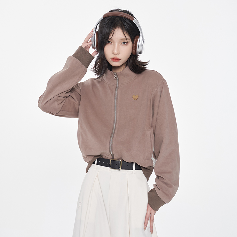 nu44 Smily patch stand collar cropped jacket