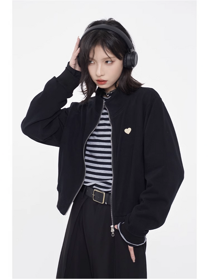 nu44 Smily patch stand collar cropped jacket