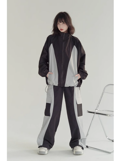 nu21 Patchwork contrasting stand collar jacket 