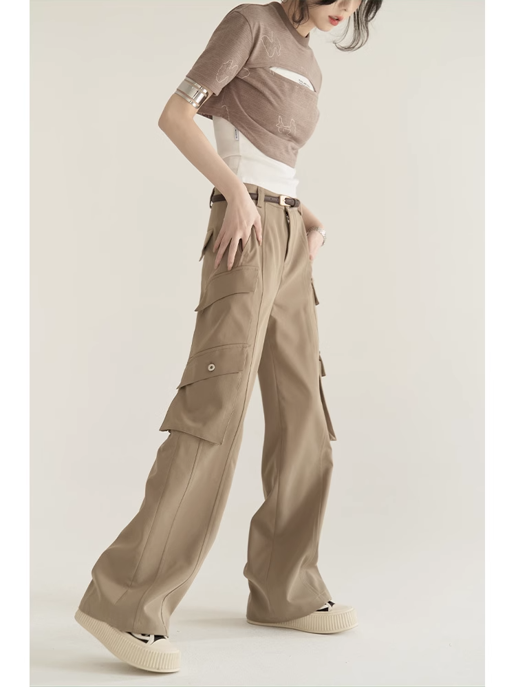 nu22 Solid color straight work pants 