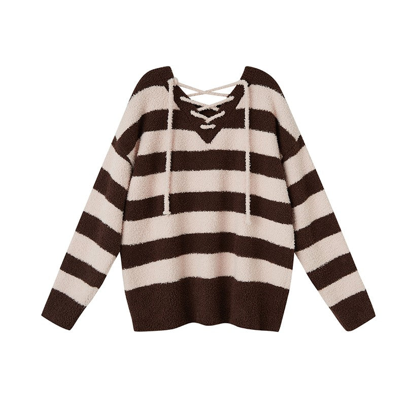 nu142 Striped strap knitted pullover