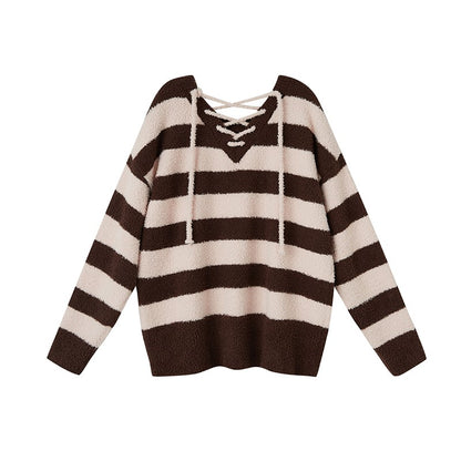 nu142 Striped strap knitted pullover