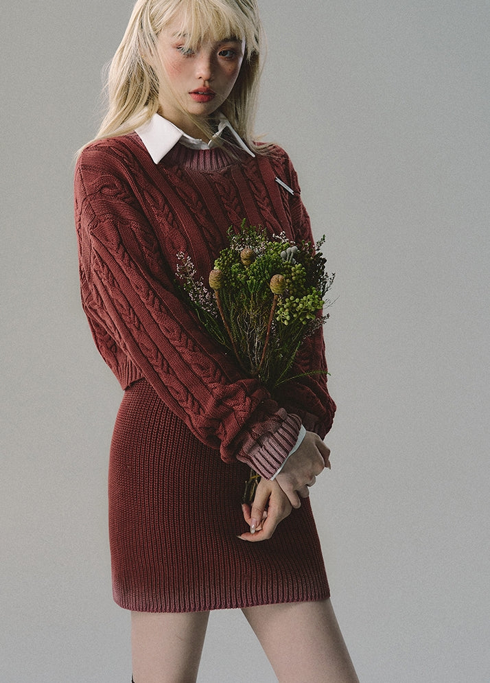 nu178 "The Color of Pomegranate" gradient thick sweater + long and short skirt