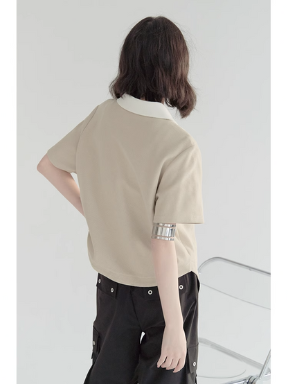 nu23 Stitching Contrast Color Short Sleeve Jacket 