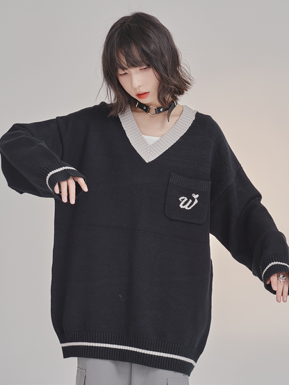 nu34 Large V-neck loose sweater 