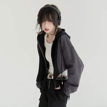 nu24 Patchwork Irregular Hem Line Hoodie 