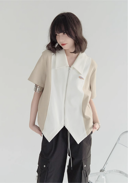 nu23 Stitching Contrast Color Short Sleeve Jacket 