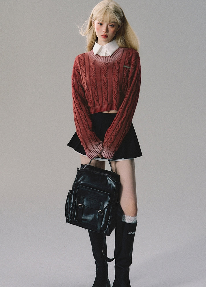 nu178 "The Color of Pomegranate" gradient thick sweater + long and short skirt