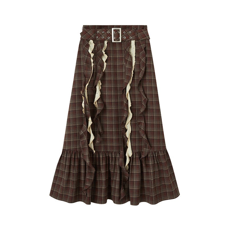 nu112 Maillard ribbon plaid half-length skirt