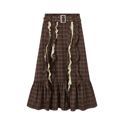 nu112 Maillard ribbon plaid half-length skirt