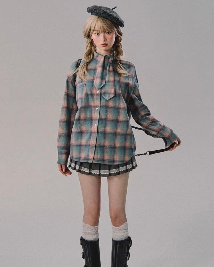 nu233 "Midnight Smudge" Float Tie Cotton Plaid Shirt