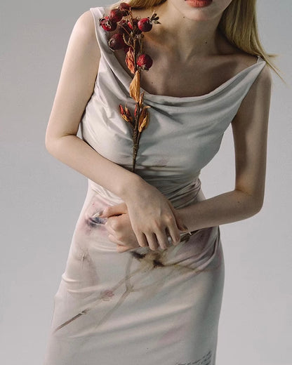 nu191 "Clear Ripples" slit floral watercolor dress