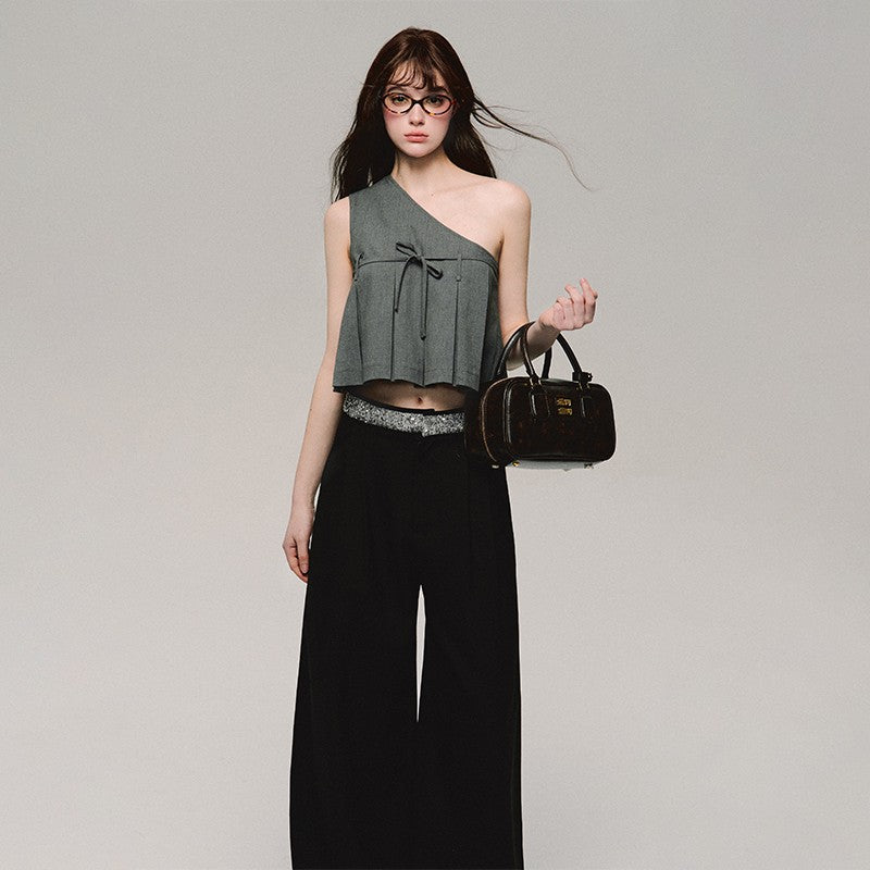 nu376 "Under the Gem Mountain" mid-waist sequined casual wide pants