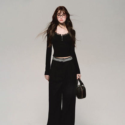 nu376 "Under the Gem Mountain" mid-waist sequined casual wide pants