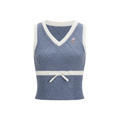 nu193 "Pine Echo" preppy embroidered vest + skirt