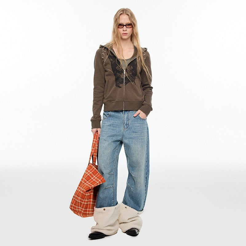 nu380 Removable fleece leg covers wide-leg jeans