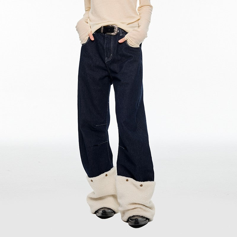 nu380 Removable fleece leg covers wide-leg jeans