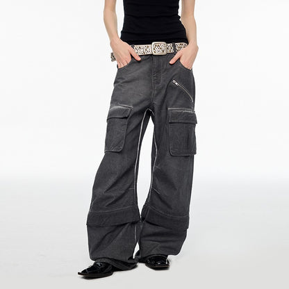 nu382 Washed detachable two-wear wide-leg pants