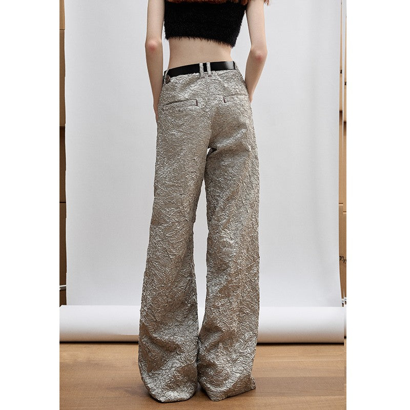 nu387 Silver pleated glossy wide pants