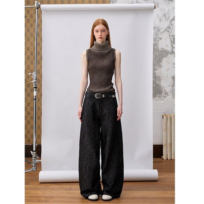 nu387 Silver pleated glossy wide pants